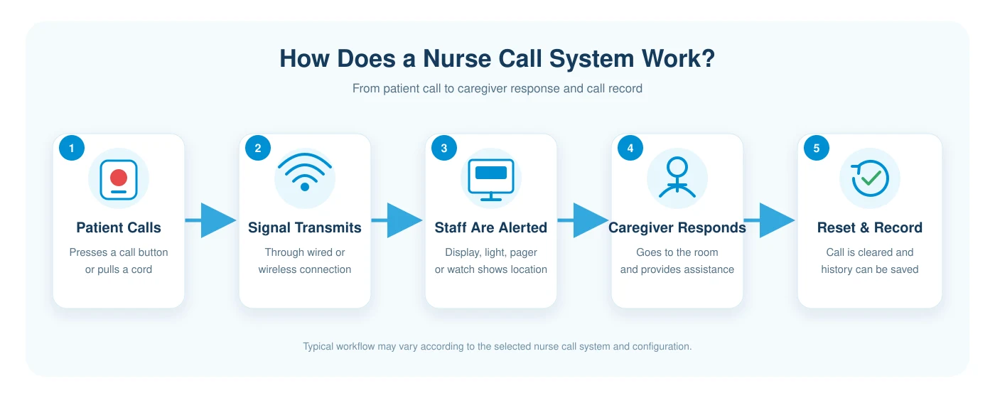 How a nurse call system works from patient call button to caregiver response